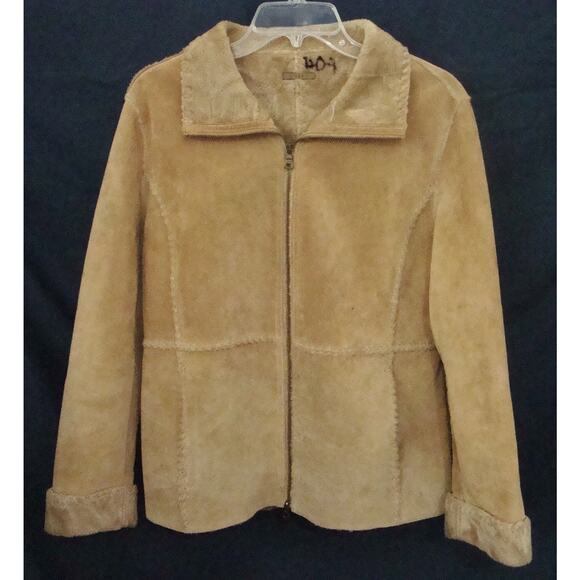 GUESS Tan Suede Coat BOHO Zip Jacket Faux Fur - Picture 1 of 5